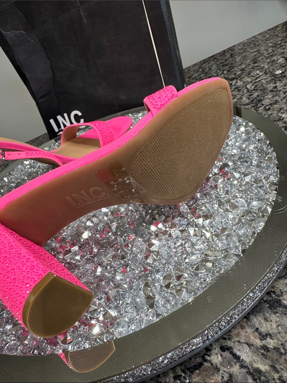 INC International Concepts Neon Pink Block Heel Ankle Strap Sandals - Picture 12 of 14